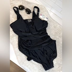 NEW women’s black one piece swim suit *sunglasses included*